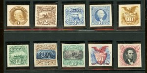 UNITED STATES SCOTT #112P4/122P4 1c TO 90c 1869 PICTORIALS  PROOFS ON CARD MINT 