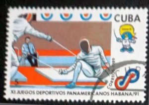 CUBA Sc# 3180  HAVANA PAN AMERICAN GAMES sports 5c Fencing 1989 used cto