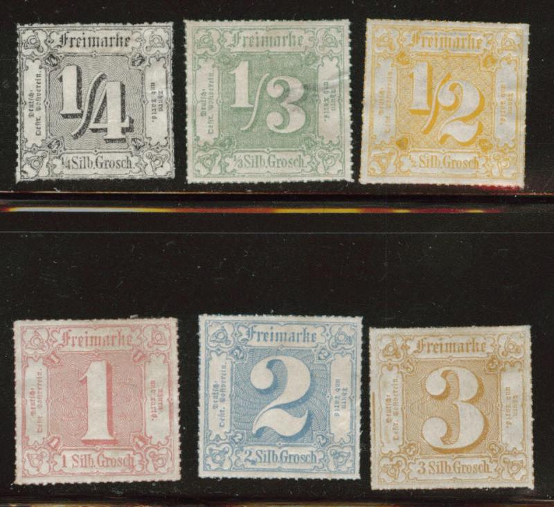 Thurn and Taxis Scott 27-32 MH* rouletted w colored lines