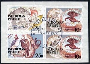 Isle of Man 50p 25p + 2 x 10p Multicoloured QEII Pictorial Revenue CDS On Piece