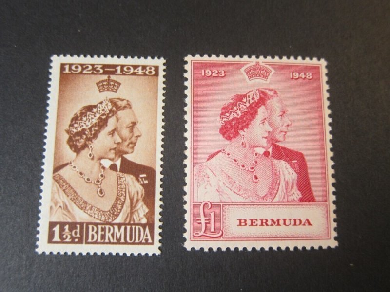 Bermuda 1948 Sc 133-4 Silver Weeding set small gum fault 134 back edge MH