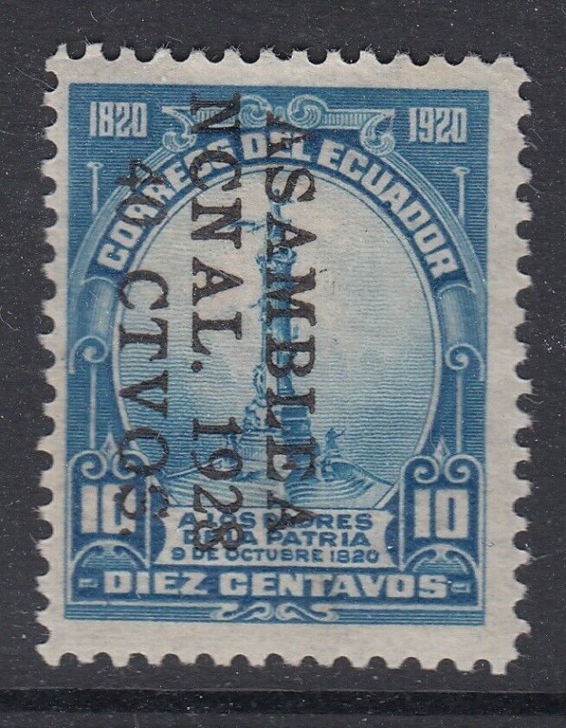 Ecuador 1928 40c on 10c Blue Asamblea Ncnal O/P M Mint. Scott 286