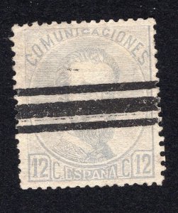Spain 1872 12c gray lilac Amadeo, Scott 182 bar cancel, value = $3.50