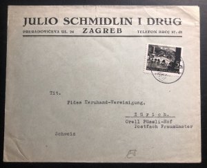 1943 Zagreb Croatia Germany Commercial Cover To Zurich Switzerland