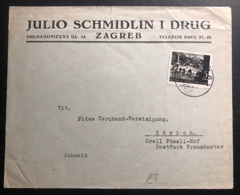 1943 Zagreb Croatia Germany Commercial Cover To Zurich Switzerland