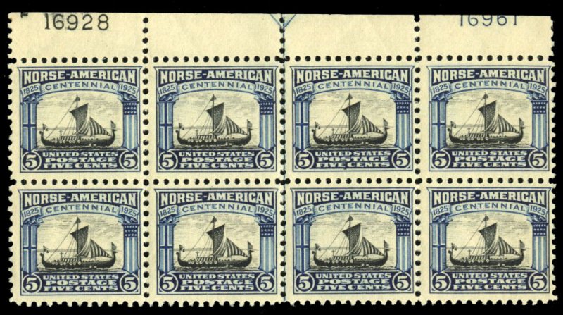 United States, 1910-30 #621 Cat$450 (for hinged), 1925 5c Norse-American, top...