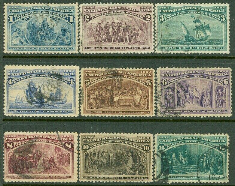 EDW1949SELL : USA 1893 Sc#230-38 Used Very Fresh Nice set Light cancels Cat $145