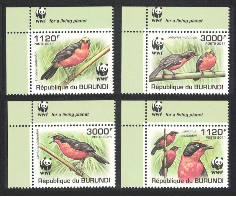 Burundi Birds WWF Papyrus Gonolek 4v 2nd print light Corners Logo