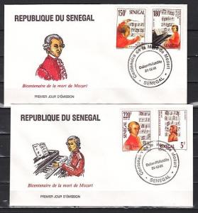 Senegal, Scott cat. 967-970. Composer W. A. Mozart issue. 2 First day covers. ^