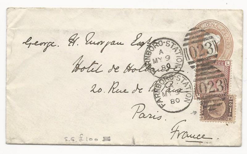 GREAT BRITAIN Scott #58 Pl #20 (Rare) on Cover Farnboro Station 1880