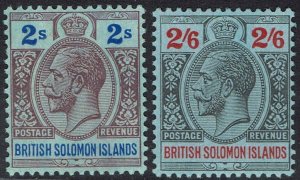 BRITISH SOLOMON ISLANDS 1914 KGV 2/- AND 2/6 WMK MULTI CROWN CA