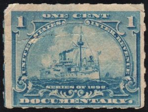 SC#R163p 1¢ Revenue: Documentary: Hyphen Hole Perf 7 (1898) Used/Crease