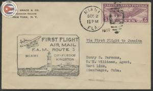 Cuba 1930 First Flight Cover Miami - Cienfuegos | Edifil C39 | CU11567