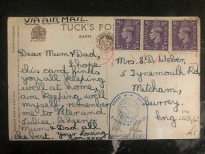1940s Ceylon Censored RPPC Postcard cover to Surrey England Padda Boats
