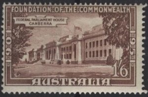 Australia 243 (mh) 1sh6p Parliament House, Canberra, red brn (1951)