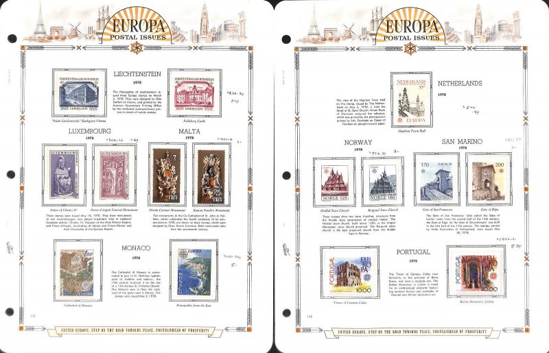 Europa Stamp Collection on 11 White Ace Pages, 1978 Mint NH in Mounts
