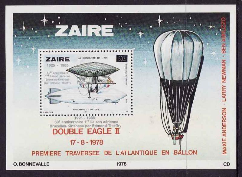 Zaire-Sc#901-unused NH sheet-Space-Double Eagle II-Balloon-