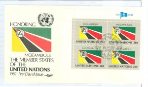 United Nations--New York 378 1982 Honoring Mozambique, block of 4 artmaster cachet