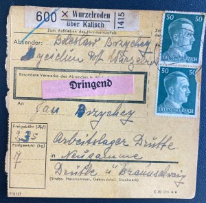 1943 Wurzelroden Poland Parcel Cover to Drutte Neuengamme Concentration Camp KZ