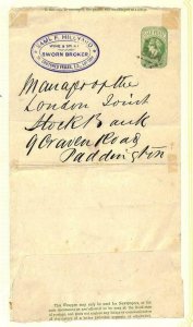 GREAT BRITAIN HIGGINS & GAGE #5 WRAPPER USED ENTIRE NEWSPAPER BRANCH (1875)