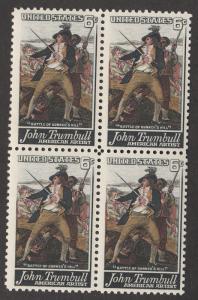 US 1361 John Trumbull 6c block (4 stamps) MNH 1968