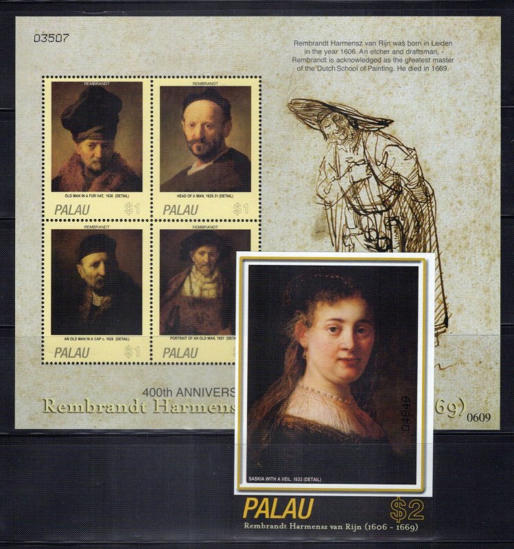 Palau 858-859 MNH Paintings Rembrandt Art Women ZAYIX 0224L0041