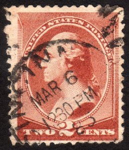 1883, US 2c, Washington, Used, thin, Sc 210