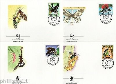 Papua New Guinea 1988 WWF Butterfly Moth Insect Wildlife Sc 699-70 Set of 4 FDCs
