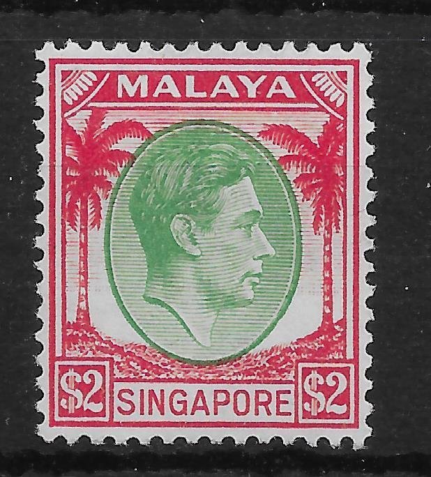SINGAPORE SG14 1948 $2 GREEN & SCARLET p14 MTD MINT