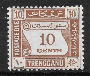 MALAYA TRENGGANU SGD4 1937 10c BROWN POSTAGE DUE MTD MINT