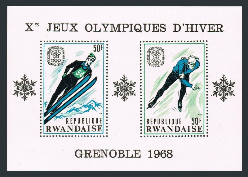 Rwanda 249-249c sheets,MNH.Michel Bl.11-12. Olympics Grenoble-1968.Ski jump,