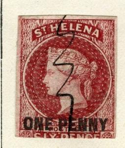 ST.HELENA;  1863 early classic QV issue Imperf 1d. on 6d. used (stuck down)