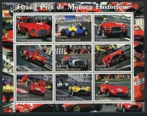 TURKMENISTAN 2000  GRAND PRIX OF HISTORIC MONACO  SHEET  OF NINE  MINT NH