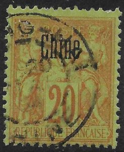 FRENCH P.O.'s IN CHINA SG8 1894 20c RED ON GREEN USED