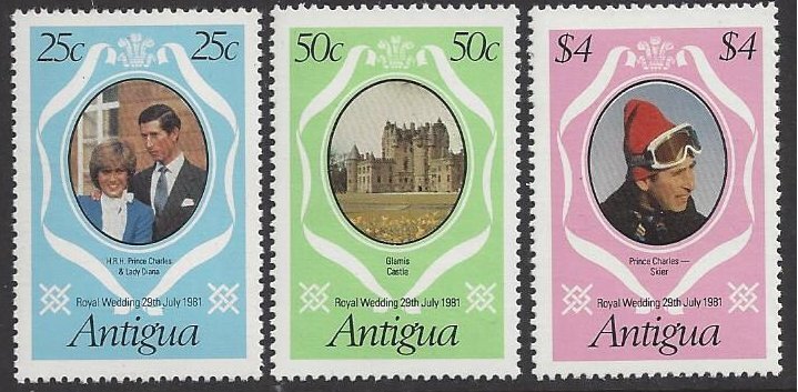 Antigua #623-25 MNH set, Royal wedding, Prince Charles & Lady Diana, issued 1981