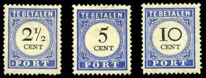 Netherlands Colonies #J16a, 19a, 22az (NVPH P16a/22a) Cat€74, 1894-95 2 1/2...