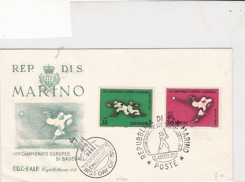 San Marino 1964 First day of Issue Baseball scenes stamps cover ref 21802 