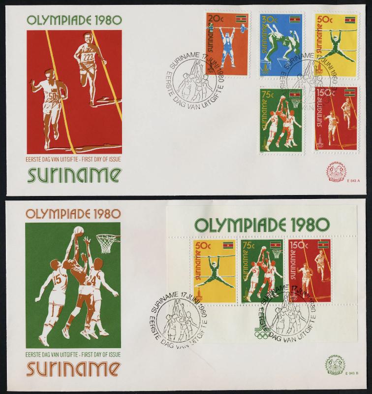 Surinam 552-6a MNH Summer Olympics, Sports, Athletics, Gymnastics, Basketball