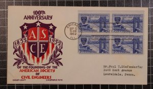 Scott 1012 - 3 Cents Civil Eng - Staehle FDC - Block Typed Address Planty 1012-5