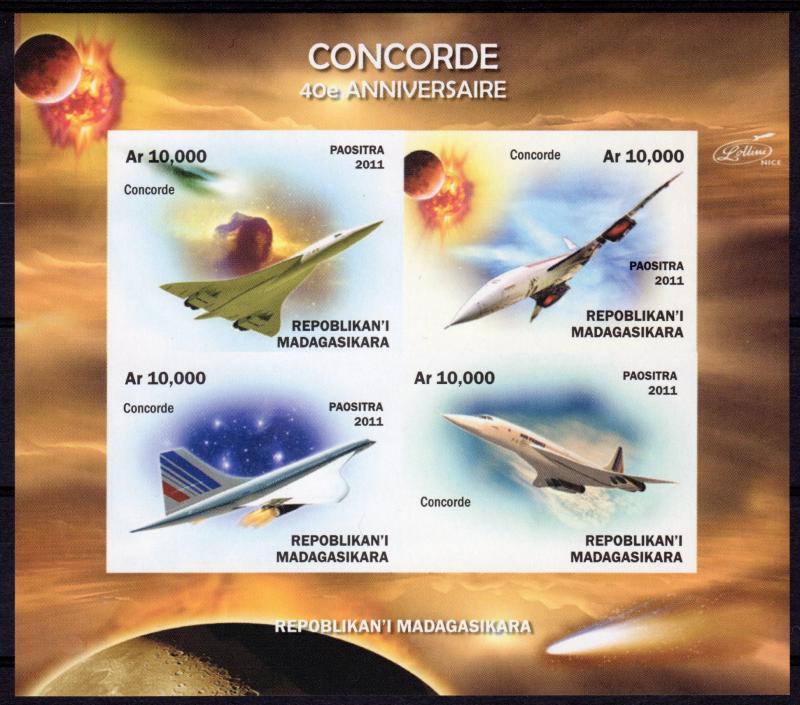 Madagascar 2011 CONCORDE 40th.Ann.Halley's Comet Shlt.#1 COLOR PROOFS 4+1 MNH