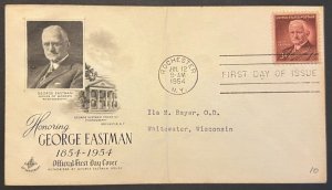 GEORGE EASTMAN #1062 JUL 12, 1954 ROCHESTER NY FIRST DAY COVER (FDC) BX5