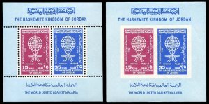 Jordan #379-380, 1962 Anti-Malaria, perf. and imperf. souvenir sheets, never ...