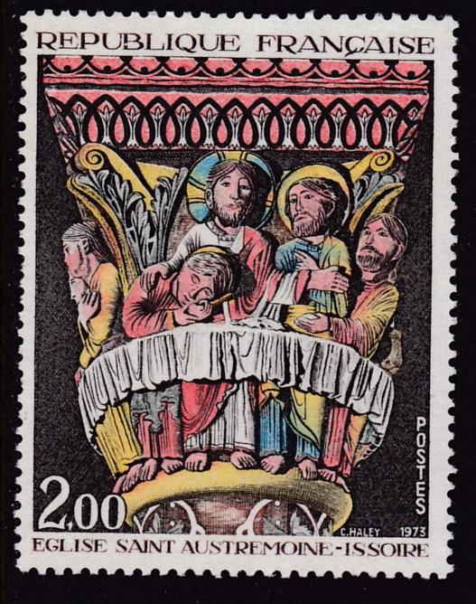 France 1973 2.00fr ART  Last Supper, St. Austremoine Church, Issoire  VF/NH