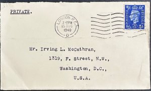 GB #239 Used VF on Cover - 1940 Postal Cancel [CVR320]