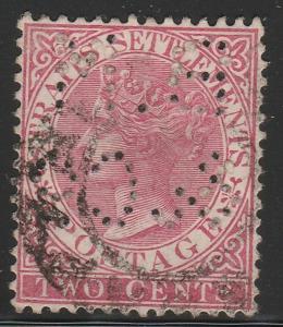 Malaya Singapore 1883 Straits Settlements QV 2c used CrownCA PERFIN SG#63 M1439