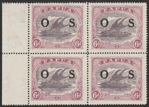 PAPUA 1932 OS on Lakatoi 6d block 'POSTACE' variety. MNH **.