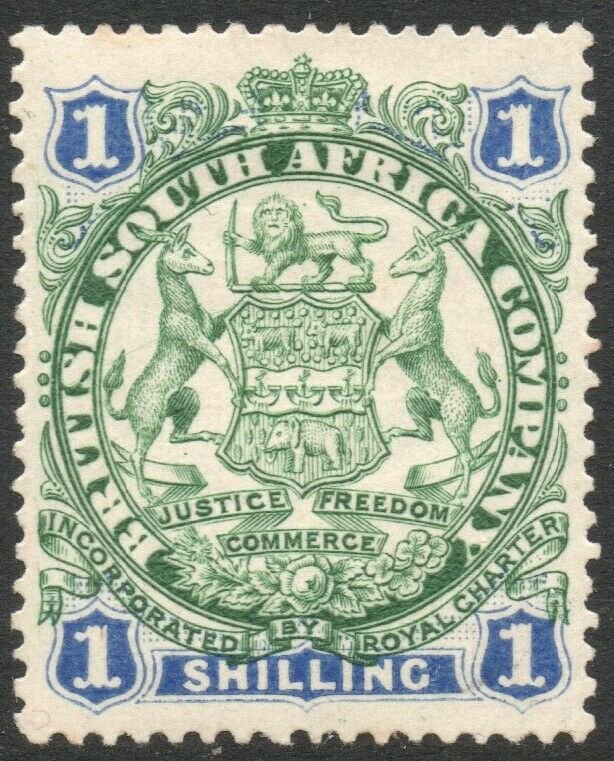 RHODESIA-1896-97 1/- Green & Blue Sg 35 MOUNTED MINT V37872