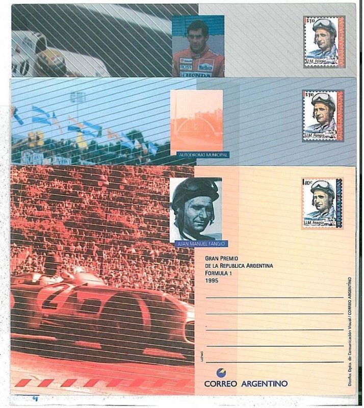 18875 - ARGENTINA  - POSTAL HISTORY - Set of 3 STATIONERY Cards F1 CAR RACING