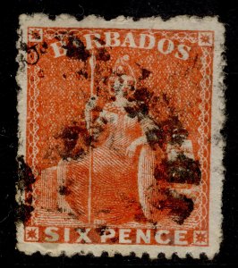 BARBADOS QV SG31, 6d bright orange-vermilion, FINE USED. Cat £35.