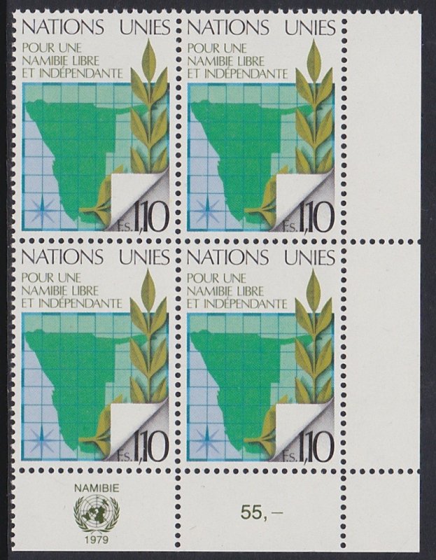 86 United Nations Geneva 1979 Namibia Inscription Block MNH